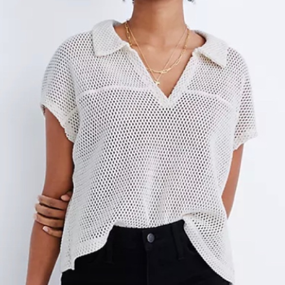 Madewell Crochet Cropped Polo Top - size M